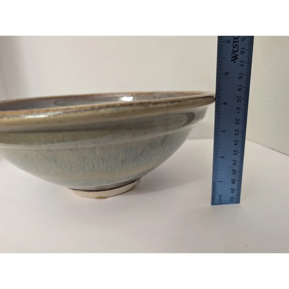 Bill Campbell Studio Art Pottery Bowl Spiraled Blue Brown Style Glaze